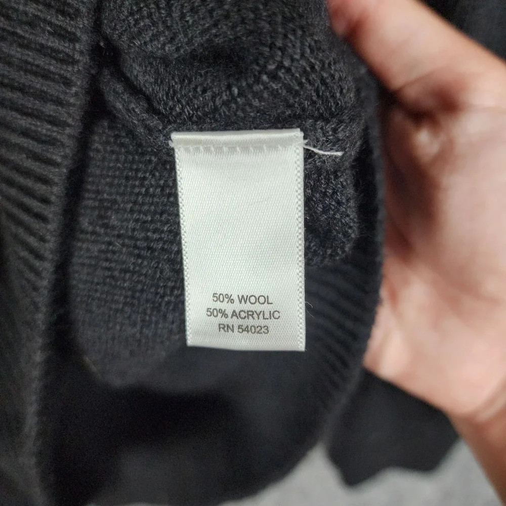 Banana Republic Sweater Men Size M Black Wool Blend Military Epaulet Quarter Zip